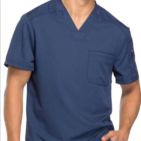 Men's Dickies Dynamix V-Neck Scrub Top with Zipper Pocket, Navy Blue - Picture 7 of 14